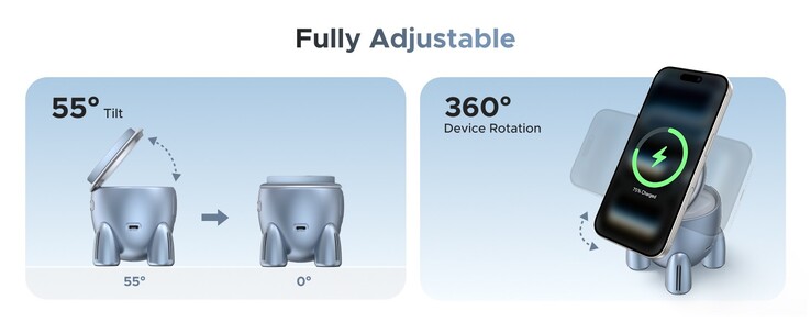 Den raketformade laddaren Ugreen Uno kan ladda en iPhone i både stående och liggande läge. (Bildkälla: Ugreen)