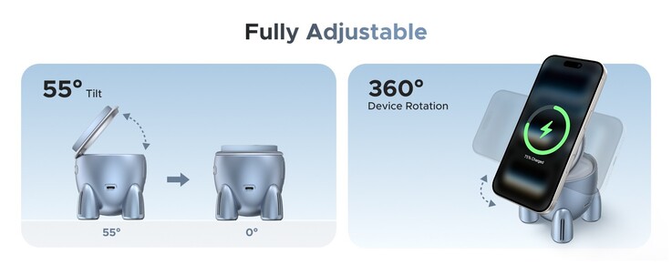 Den raketformade laddaren Ugreen Uno kan ladda en iPhone i både stående och liggande läge. (Bildkälla: Ugreen)