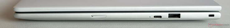 Rätt: USB-C 3.2 Gen.2 (10 Gbps, DisplayPort 1.4, strömförsörjning), USB-A 3.2 Gen.1 (5 Gbps, strömförsörjd), Nano-säkerhetskortplats