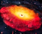 En konstnärsrepresentation av galaxen CAPERS-LRD-z9 (Bildkälla: Erik Zumalt och University of Texas at Austin)
