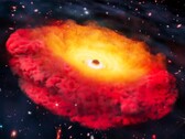 En konstnärsrepresentation av galaxen CAPERS-LRD-z9 (Bildkälla: Erik Zumalt och University of Texas at Austin)