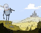 Bild från spelet Feudal Alloy som visar en riddare med ett akvariumhuvud och ett slott i bakgrunden. (Bildkälla: Steam)