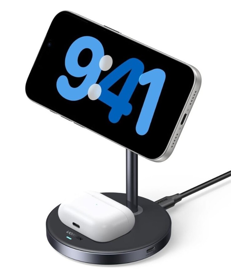 En bild av den nya Ugreen Zapix Qi2 15W 2-i-1 trådlös laddare.