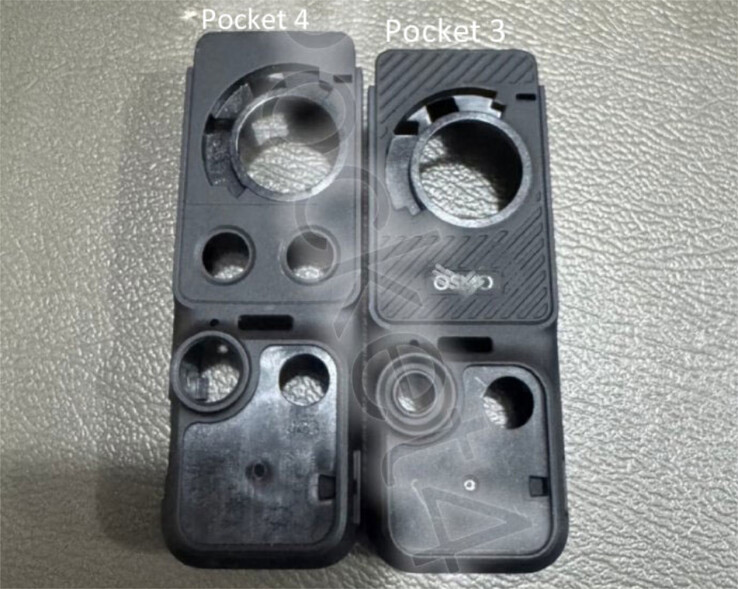 Osmo Pocket 4 och Pocket 3 utan display eller kameraelement, från vänster till höger. (Bildkälla: via The New Camera)