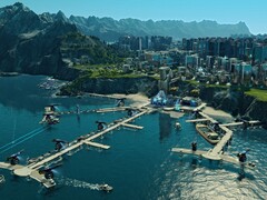 En bild som visar en futuristisk stad i Anno 2205.