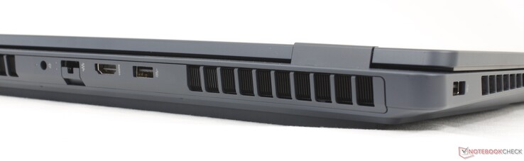 Baksida: nätadapter, RJ-45 (1 Gbps), HDMI 2.1, USB-A (10 Gbitps)