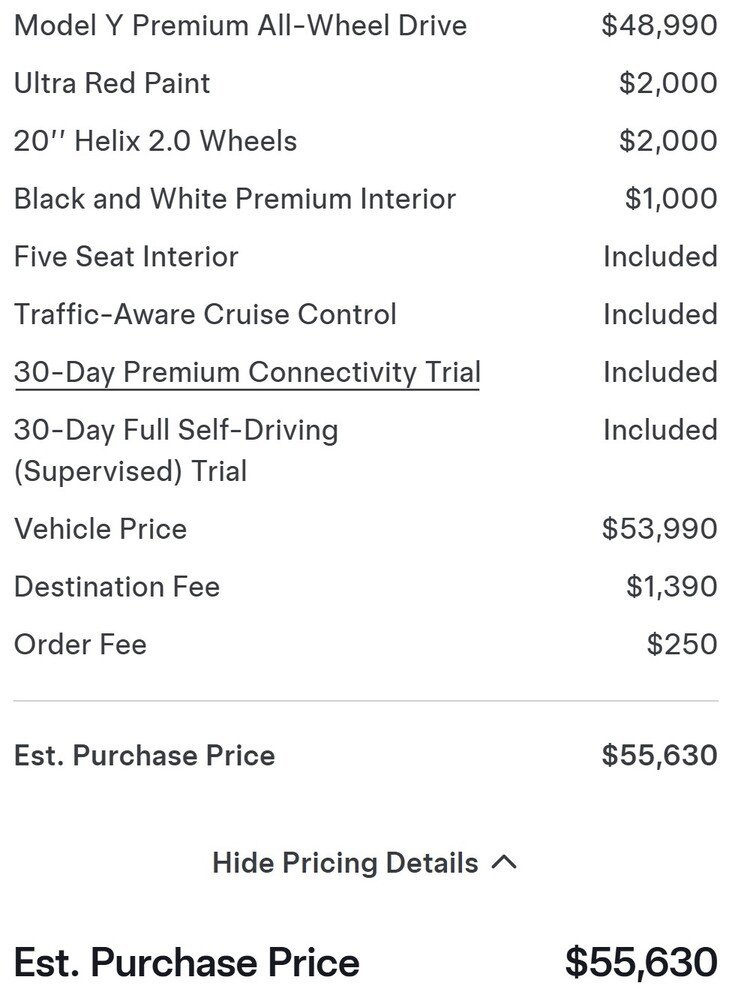 Listan över gratis Tesla Model Y-alternativ har blivit kortare med borttagningen av Autopilot.