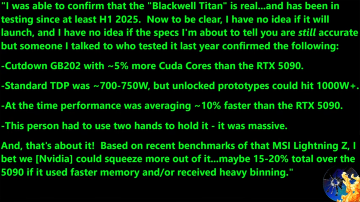 Specifikationer för RTX 5090 Ti/Blackwell Titan 