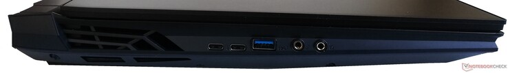 Vänster: 1x USB 3.1 Gen1 Typ C, 1x Thunderbolt 3, 1x USB 3.1 Gen1 Typ A, 1x mikrofon, 1x hörlurar