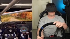 En bild av YouTubern som testar huvudet i simracing (Bildkälla: CNCDan; beskuren skärmdump)