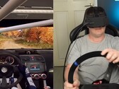 En bild av YouTubern som testar huvudet i simracing (Bildkälla: CNCDan; beskuren skärmdump)