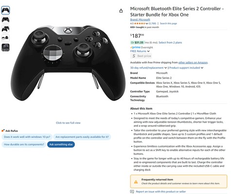 Microsoft Elite Series 2 Controller Amazon-lista (Bildkälla: skärmdump, Amazon)