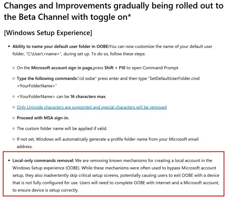 Den nyligen tillagda begränsningen i Windows 11 beta build (Bildkälla: Microsoft)