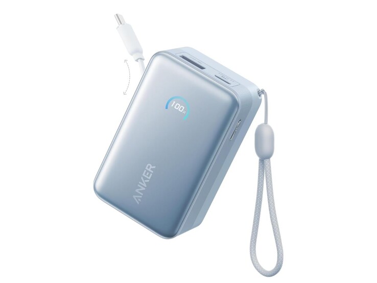Anker Nano Power Bank (10K, 45W, inbyggd utdragbar USB-C-kabel) i blått