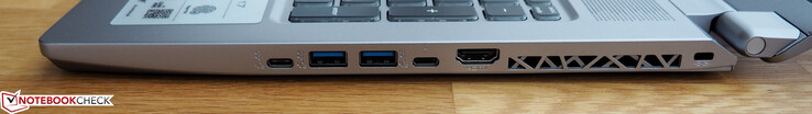 Höger: USB-C 3.1 Gen2, 2x USB-A 3.0, Thunderbolt 3, HDMI 2.0, Kensington-lås