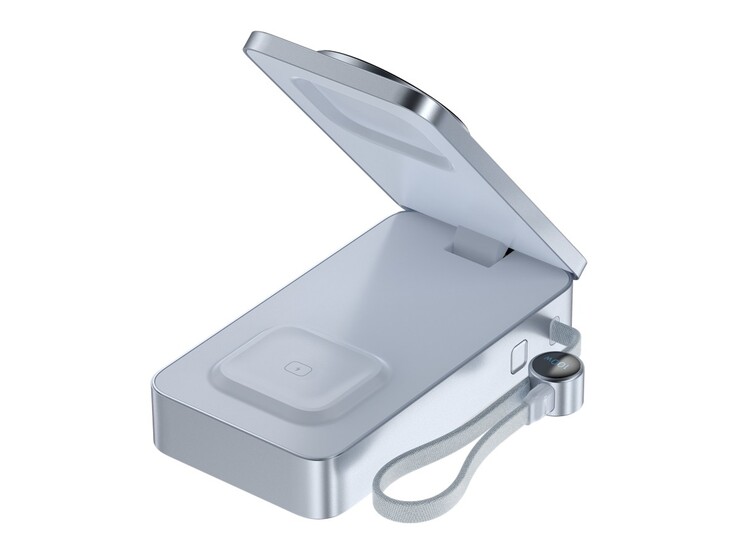 Den ännu ej lanserade Ugreen powerbanken har en vikbar design med en dold AirPods-laddare och inbyggd kabel. (Bildkälla: Wireless Power Consortium)