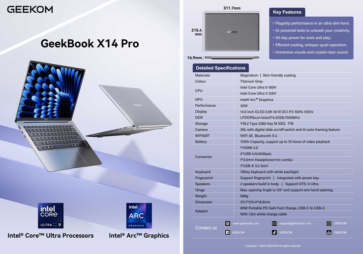 Geekom GeekBook X14 Pro datablad (Bildkälla: Geekom)