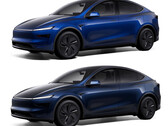 Model Y i den nya färgen Marine Blue jämfört med Deep Blue Metallic (överst). (Bildkälla: Tesla)