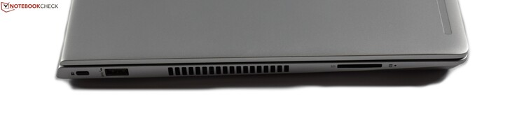 Vänster sida: Kensington-lås, USB 3.0 Typ A, SD-kortläsare