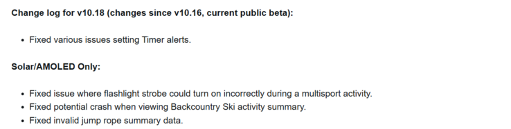 Release Notes för betaversion 10.18 för Garmin Instinct 3 smartklockor. (Bildkälla: Garmin)