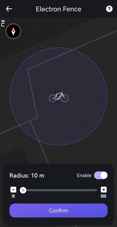 Om cykeln lämnar ett fördefinierat område utlöses ett larm