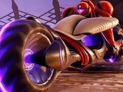 Samus från Metroid Prime 4: Beyond på sin cykel Vi-O-La. (Bildkälla: Nintendo of America på YouTube, skärmdump)