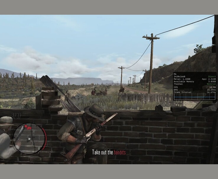 Red Dead Redemption körs på en iPad Pro med Metal performance HUD som visar 60 fps (Bildkälla: MrMacRight via YouTube)