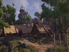 En bild som visar en by i Elex, som nu finns till försäljning på Steam.