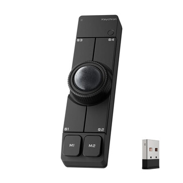 Keychron Nape Pro trådlös trackball-mus i svart tillsammans med en USB Type-A-dongel