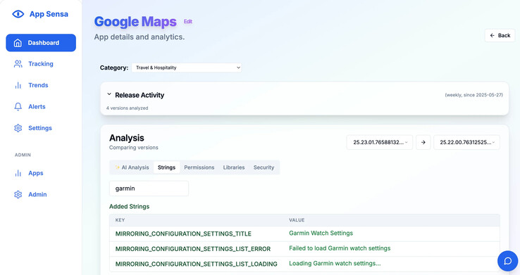 Analys av ändringar mellan Google Maps 25.22.00 och 25.23.01. (Bildkälla: u/bendotlc)
